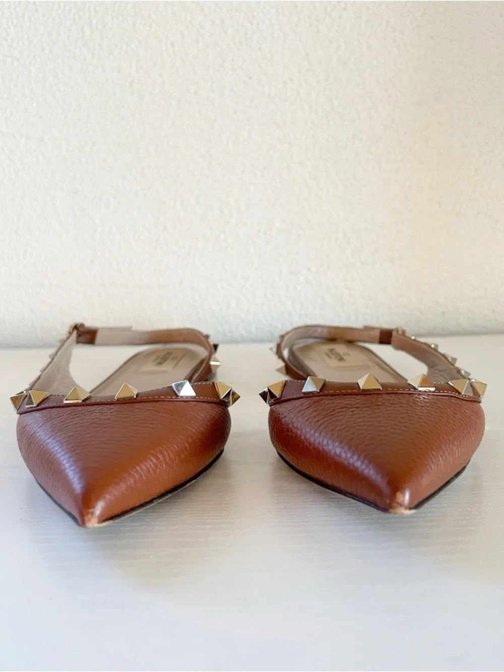 Valentino Garavani Rockstud Brown Slingback Flats Half D’Orsay Pointed Toe EU 37 - Picture 5 of 11